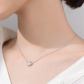 925 Sterling Silver Rhinestone Crown Pendant Necklace S925 Silver - Necklace - One Size