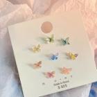 Butterfly Resin Earring 8 Pcs - Pink & Green & Blue - One Size
