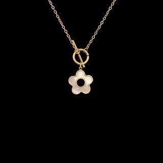 Flower Shell Pendant Alloy Necklace Gold - One Size