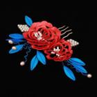 Vintage Glass Hair Comb S11 - Red & Blue & Gold - One Size