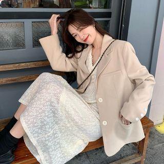 Plain Blazer / Long-sleeve Lace Dress