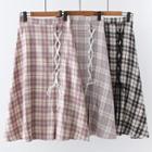 High-waist Lace-up Plaid Long Skirt