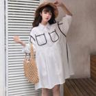 Long-sleeve Mini Shirtdress White - One Size