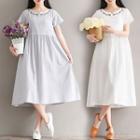 Embroidered Short-sleeve Midi Skirt