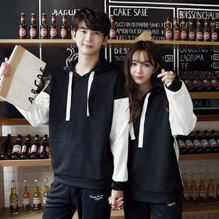 Couple Matching Panel Fleece-lined Hoodie