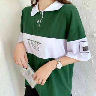 Color Panel Elbow-sleeve Polo Shirt