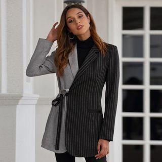 Pinstriped Panel Tie-waist Blouse