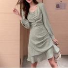 Long-sleeve Checked Irregular A-line Dress