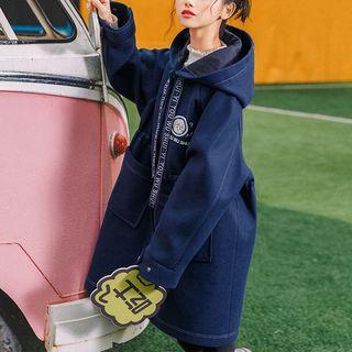 Printed Hooded Denim Trench Coat