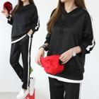 Contrast-trim Hoodie & Sweatpants Set Black - One Size