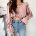 Drawstring-front Frill-trim Cropped Top