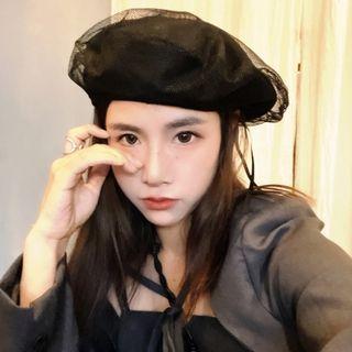 Mesh Beret Hat Black - One Size