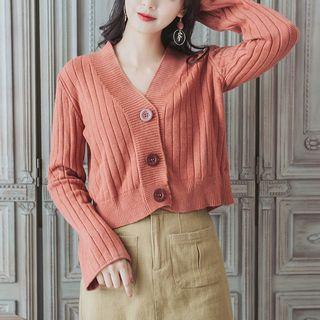 V-neck Cardigan Orange Pink - One Size