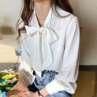 Ribbon Tie-neck Chiffon Blosue