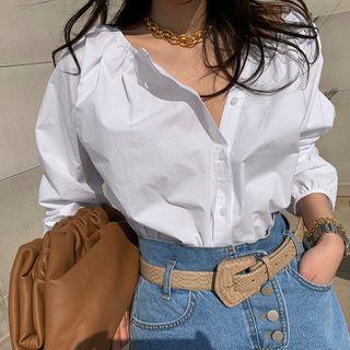 Bishop-sleeve Button Blouse
