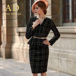 Set: Ruffle Plaid Top + Pencil Skirt
