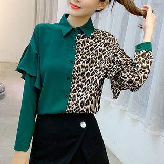 Leopard Pattern Panel Blouse