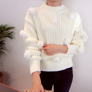 Round-neck Pompom-detail Sweater