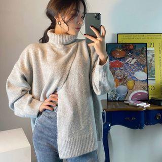 Long-sleeve Turtle Neck Split Sweater