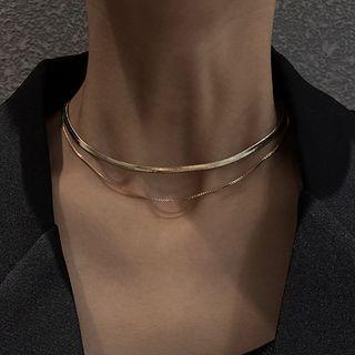 Stainless Steel Layered Necklace X249 - Gold - One Size