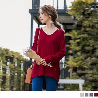 Cutout V-neck Long Sleeve Knit Top