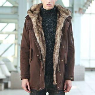 Fleece-lined Hooded Long Padded Coat