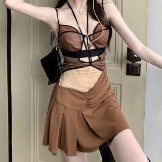 Halter-neck Strappy Mini A-line Dress