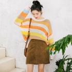 Rainbow Striped Knit Top / Corduroy Mini Skirt