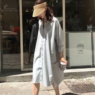 Long-sleeve Dip-back Shirt Dress