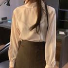 Long-sleeve Mock-neck Blouse / Midi A-line Skirt