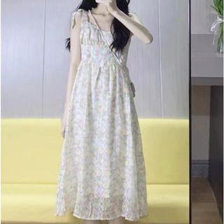Spaghetti Strap Floral Midi Smock Dress