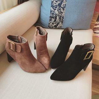 Pointy Toe Buckled Ankle Boots