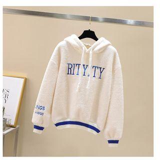 Lettering Embroidered Hooded Fleece Sweatshirt