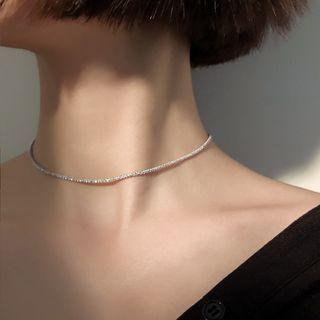 925 Sterling Silver Rhinestone Choker Xl0140 - Silver - One Size