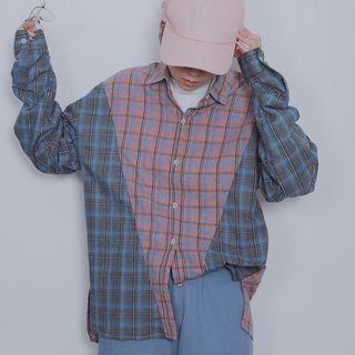 Plaid Panel Shirt Plaid - Blue & Pink - L