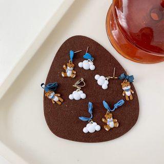 Asymmetrical Bear & Cloud Drop Earring / Clip-on Earring