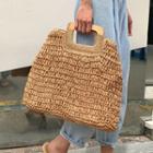 Wooden-handle Woven Hand Bag
