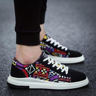 Faux-leather Printed Lace-up Sneakers