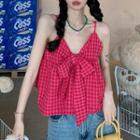 Gingham Bow Accent Camisole Top Rose Pink - One Size