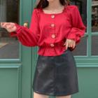 Square-neck Frilled Peplum Blouse