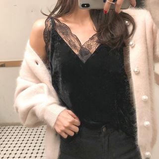 Laced V-neck Velvet Camisole Top