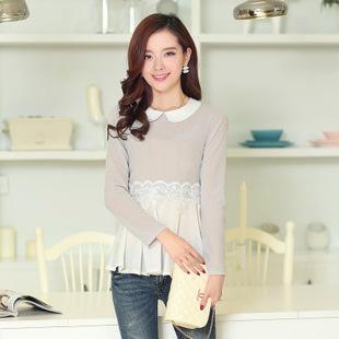 Long-sleeve Lace Pleated Top