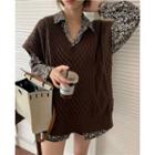 Leopard Print Shirt / Cable Knit Sweater Vest