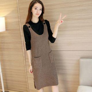 Set: Long-sleeve T-shirt + Knit Pinafore Dress