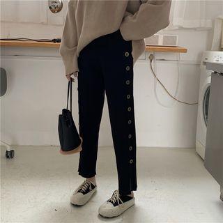 Knit Straight-cut Pants Black - One Size