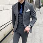Suit Set: Button-up Blazer + Vest + Slim-fit Dress Pants