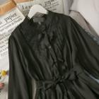 Stand-collar Slim-fit Shirt With Sash