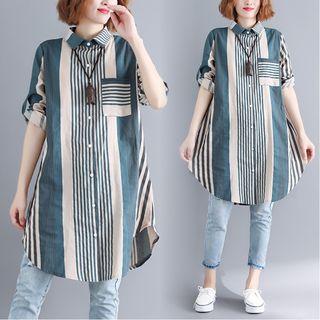 Striped Shirt Dress Stripe - Green - One Size