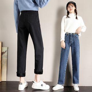 High-waist Fleece-lined Straight-leg Jeans