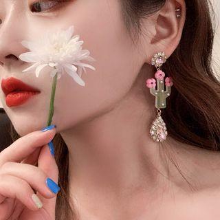 Rhinestone Faux Pearl Cactus Dangle Earring 1 Pair - As Shown In Figure - One Size